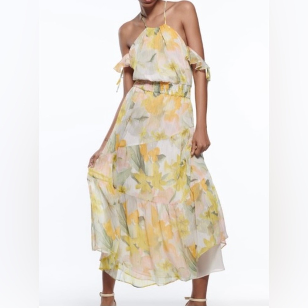 ZARA MIDI PRINTED METALLIC THREAD DRESS REF.3047/184 BLOGGERS FAVORITE.